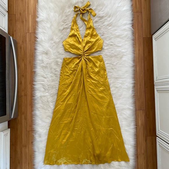 Reformation Dresses Reformation Mustard Yellow Satin Halter Neck